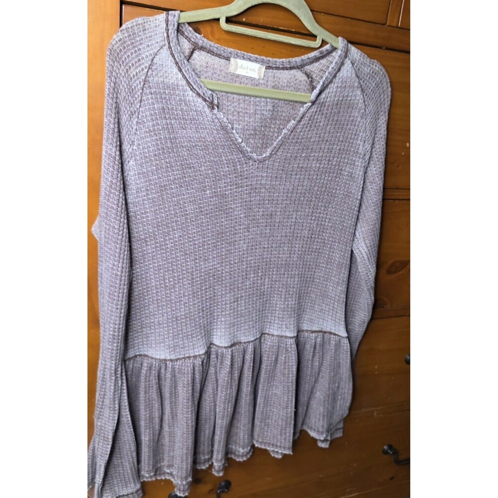 Altar'd State Top Size Large Pink Waffle Knit Pullover Peplum Boho Babydoll Y2K